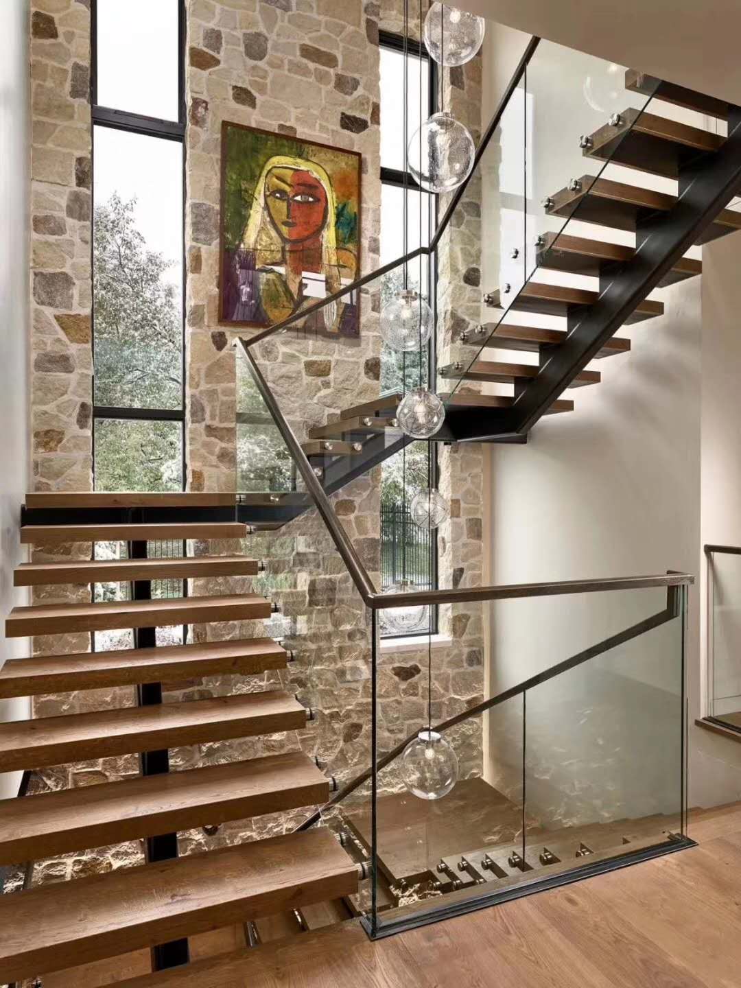 钢木玻璃整梯（玻璃钉安装玻璃）